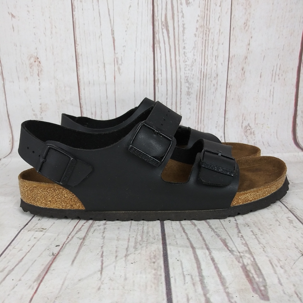 Birkenstock Milano Sandals Shoes Mens 44 Size 11 Brown Leather Slingback 3 Strap - Picture 2 of 13